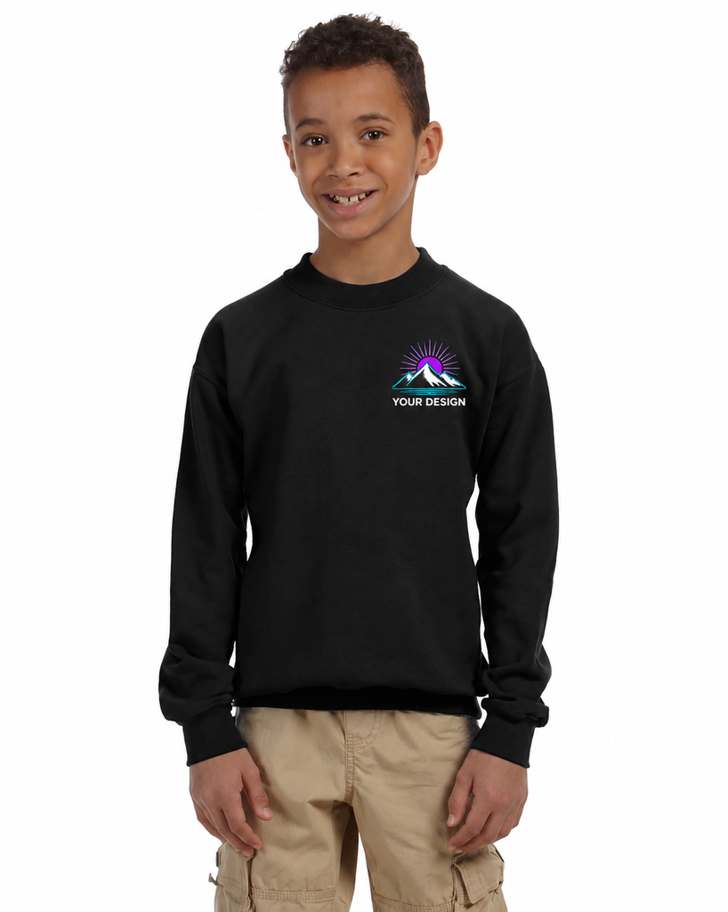 Custom Youth Crewneck Sweatshirt – Front Logo and Full Print Back