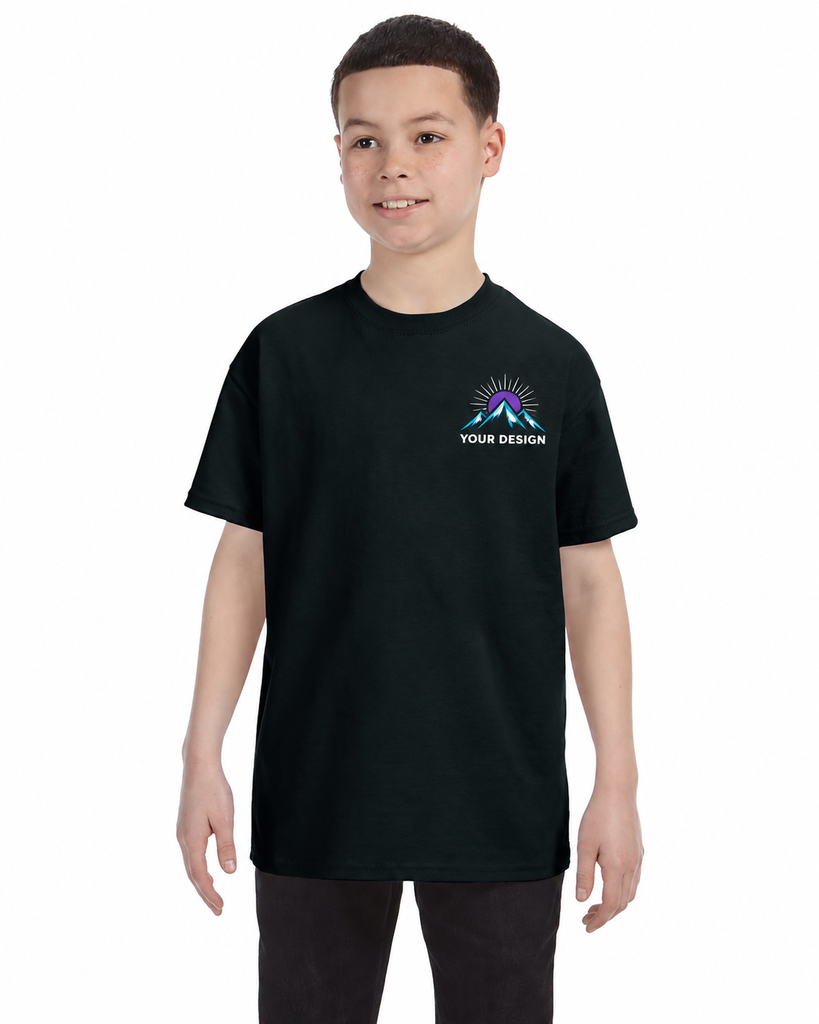 Custom Youth T-Shirt with Front Logo and Full Print Back