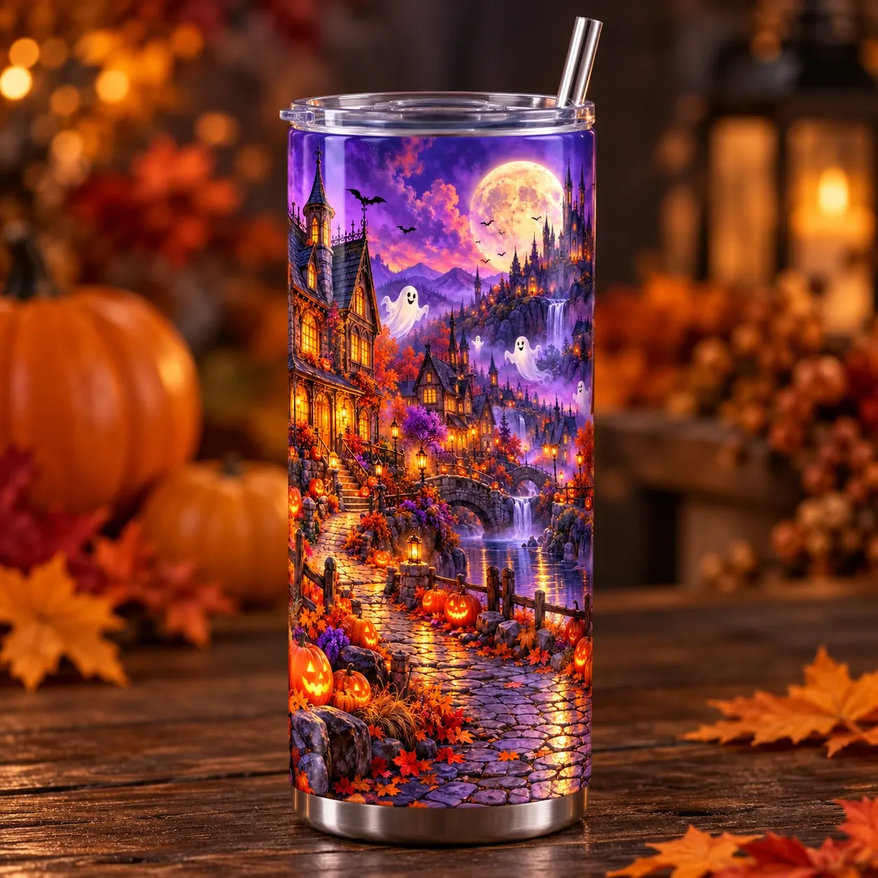 Halloween 2026 Moonlit Village Spiral 20oz Skinny Tumbler