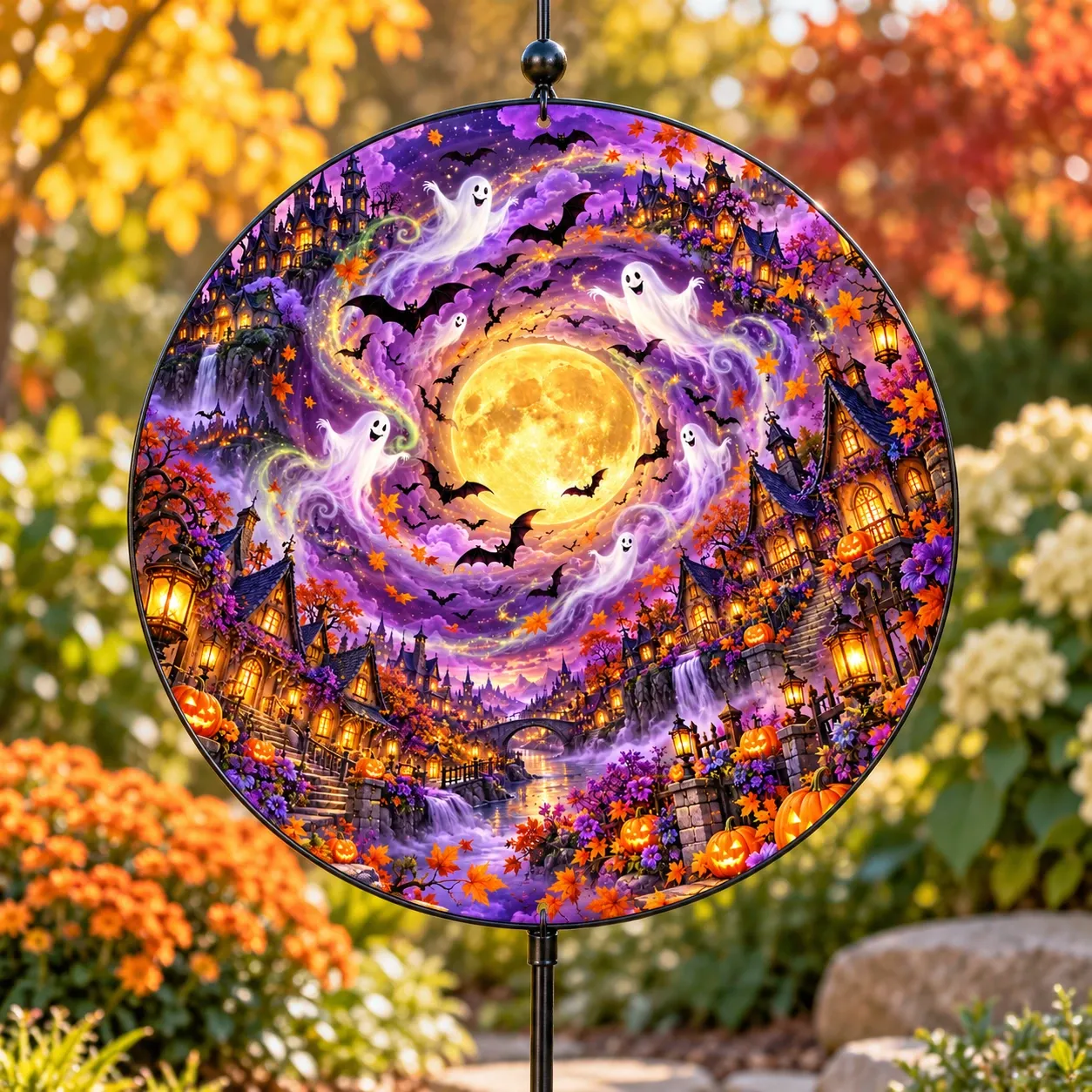Halloween 2026 Moonlit Village 8.25in Wind Spinner
