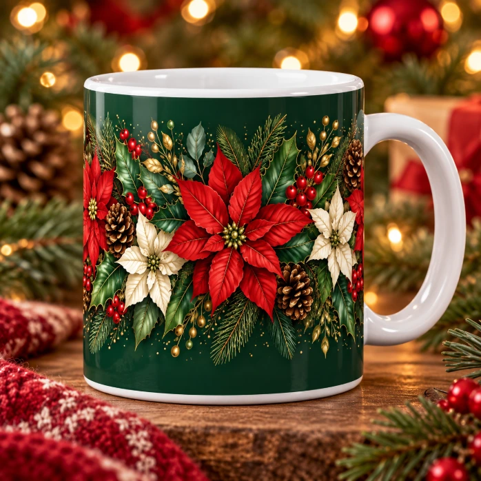 Christmas 2026 Poinsettia Botanical 11oz Coffee Mug